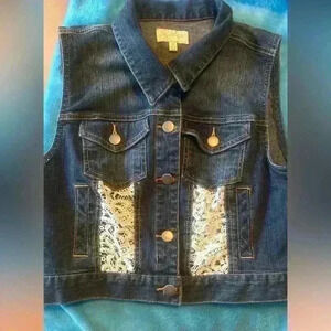 Sleeveless Denim Vest with Lace Accents